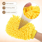 HARFINGTON Premium Chenille Microfiber Car Wash Mitts 9.8" x 7.9" Scratch Free Wash Gloves Absorbent Double Sided Plush Cleaning Drying Mitts for Car Washing Home Yellow