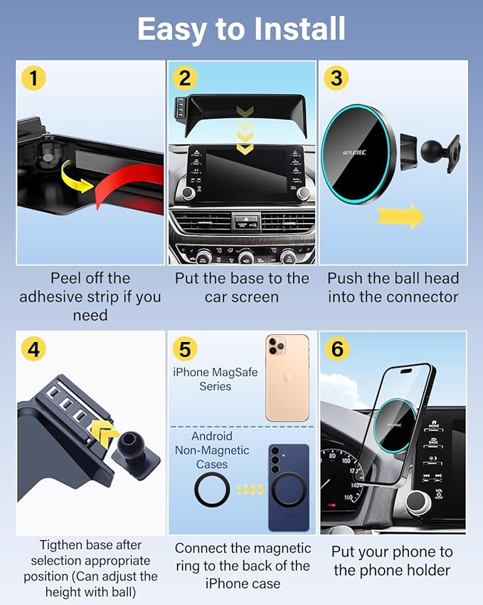 Phone Mount for Toyota RAV4 2019-2025 Accessories 7/8-Inch Screen, Car Magnetic Phone Holder Compatible with MagSafe, Strong Magnets Fast Wireless Charger Cell Phone Base (Not Fit 9/10.5-inch Screen)