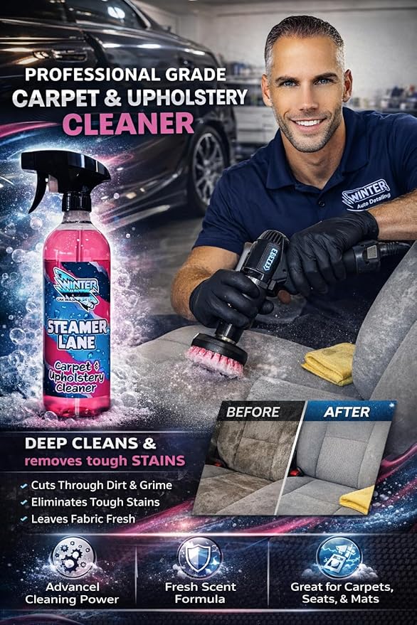 Winter White Steamer Lane Carpet & Upholstery Cleaner – Car Interior Fabric Cleaner for Seats, Carpet, Floor Mats & Upholstery – Auto Detailing Stain Remover Spray – Professional Interior Cleaner 16oz