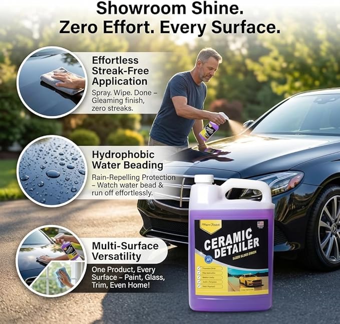 Magic Finish Ceramic Detailer (1 Gallon) – High-Gloss Ceramic Spray Coating for Sleek Glossy Finish and Paint Protection – Car Detailing Supplies for Waxed Painted and Coated Surfaces