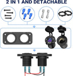 Cigarette Lighter Socket 12 Volt USB Outlet: PD 20W C and QC3.0 Car Port Aluminum Metal 12V Plug, 150W Charger Panel with Power Switch LED Voltmeter for Marine Boat RV Golf Cart