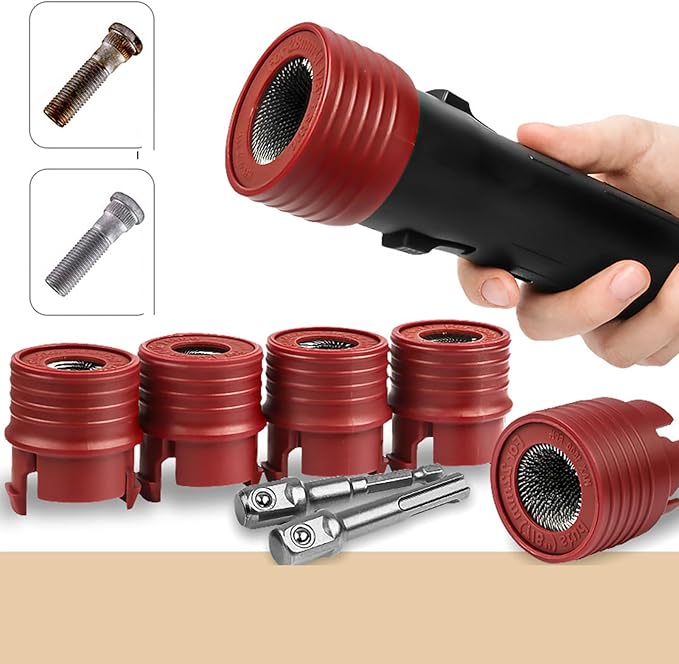 9pcs Automotive Wheel Studs Cleaner Brush Set Car Wheel Hubs Studs Tool Simple to Use for rusts & Debris Removal Car Wheel hub Screw Bolt Rust Removal Brush
