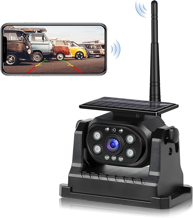WiFi Magnetic Solar Wireless Backup Camera for Trucks/RV/Trailer, 1080P Rechargeable Rear View Camera Hikity, IP68 Waterproof Reverse Cam, Nigh Version/Type-C Charge/Easy Install, Support iOS&Android