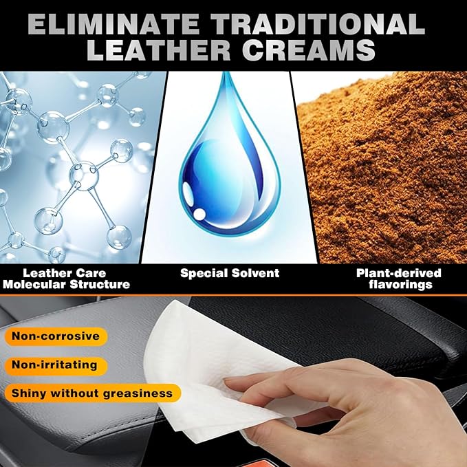 Leather Wipes, Leather Wipes for Car Interior Seat Cleaner, Steering Wheel & Furniture, Leather Couch Wipes and Conditioner - Generously Sized (4.72 x 5.51 Inch) - Full 40 Wipes