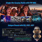 Android Single Din Radio Car Stereo with Wireless Apple CarPlay & Android Auto - 6.9" InCell Touchscreen Car Radio Support Backup Camera, Mirror Link, Bluetooth, GPS, AM&FM, RDS, USB, EQ, SWC