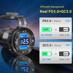Qidoe 12 Volt USB Outlet 12V Outlet USB Car Port Aluminum 30W PPS PD 3.0 Motorcycle Car Charger Waterproof Dual QC3.0 Socket with Switch 12V/ 24V Vehicle Marine Boat RV Accessories