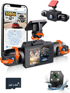 Full View Car Dashcam Wireless System 360 Car DVR WiFi 4 Channel Dash Cam Video Recorder Camera for Cars, Front and Rear Inside with Infrared Lamps Night Vision (64G)