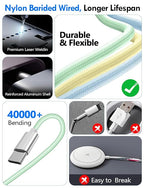 1Pack Multi Charging Cable Cord for Travel Essentials,Apple Watch Charger,iPhone Charger,[3-in-2] Type C/Lightning Cable Portable Designed for iWatch,iPhone 17-8,Galaxy S25-21,AirPods,iPad-4FT Green