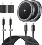 THREEKEY 2 Pack 15W Qi2 Certified Magnetic Wireless Charger 6.6ft Cable, Fast Charging Pad for iPhone 17-12&Airpods Series(20W Adapter Included)