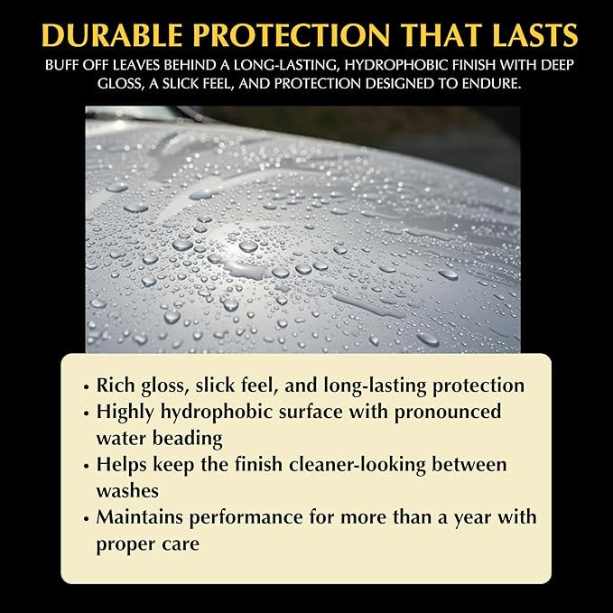 Odysseus Cornwall's BUFF OFF Ultra-Premium Concours Hard Wax – Hydrophobic Water Beading, High-Gloss Shine & Long-Lasting Paint Protection – Ceramic Coating Alternative – 4 oz Covers 20+ Cars