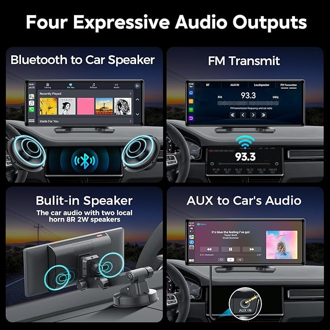 JATAZA 10.26" Wireless Apple Carplay Screen for Car, Secure Strong Bracket, Portable Apple CarPlay& Android Auto Car Stereo with GPS Navigation, Bluetooth, Mirror Link, Voice Control,Fits All Vehicles