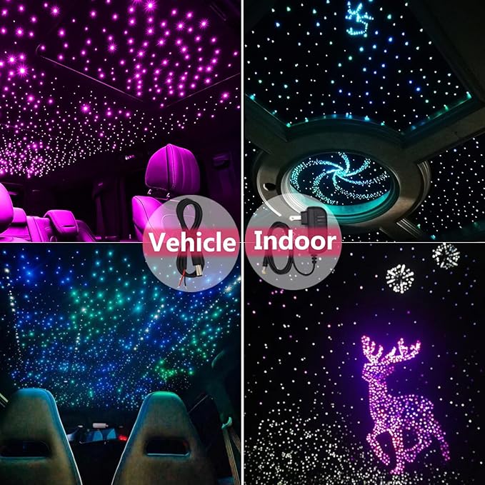 Dual Color Twinkle Starlight Headliner Kit 1100 Piece Starry Night Star Lights Ceiling 2 Color RGBW Bluetooth App Control Music Mode Fiber Optic Lights for Car 13.1ft/4m