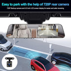 4 inch Mirror Dash Cam,1080P Rear View Mirror Camera for Cars,Dual Dash Cameras Front and Rear HD Night Vision,24H Parking Monitoring,Loop Recording, Motion Detection,Reversing Assistance,32GB TF Card