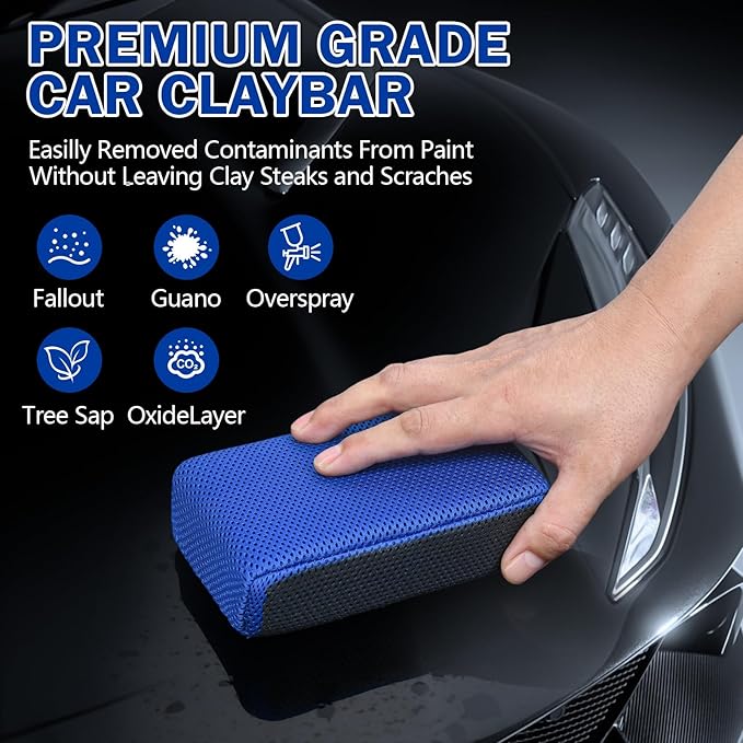 2 Pack 2 in 1 Clay Scrubber Car Clay Bar Auto Detailing Kit, Car Clay Wash Sponge, Premium Grade Magic Clay Mitt Towel, Easily Cleans Paint Contaminants, Debris, and Road Grime Light Overspray