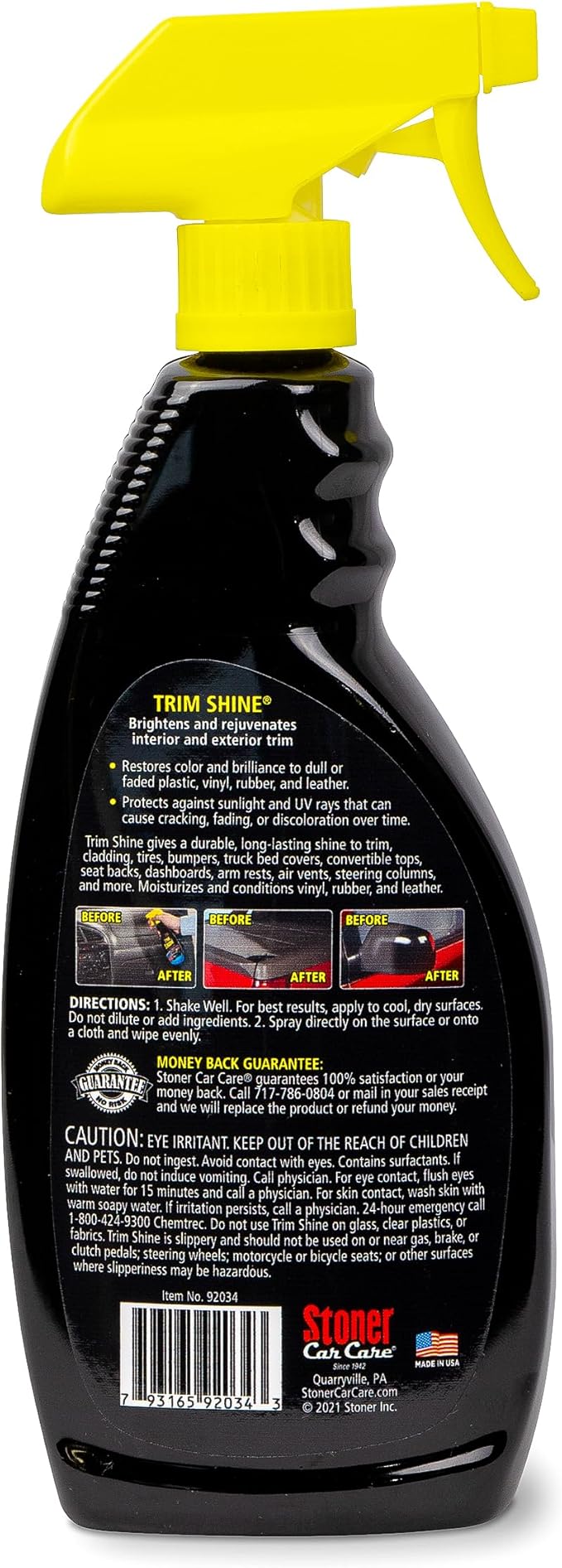 Stoner Car Care 92034-4PK Trim Shine – Black Trim and Plastic Restorer for Cars – Vinyl and Plastic Trim Protectant Coating for Interior and Exterior Use – Water-Based Formula – 22 fl oz (Pack of 4)