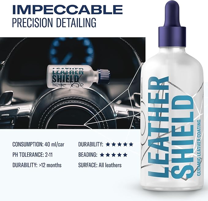GYEON Q² LeatherShield – Durable SiO₂ Ceramic Leather Coating - Invisible Protection against Dirt, Liquids, Dye and UV Rays - Suitable for All Modern Leathers – 100 ml Supplied as 2x50ml