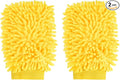HARFINGTON 2pcs Premium Chenille Microfiber Car Wash Mitts 9.8" x 7.9" Scratch Free Wash Gloves Absorbent Double Sided Plush Cleaning Drying Mitts for Car Washing Home Yellow