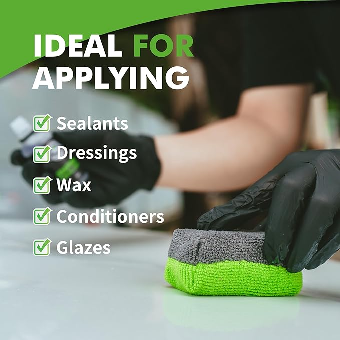 Premium Microfiber Applicator Pads (3 Pack), Ultra-Soft Ceramic Applicator Pads, Scratch-Free Car Wash Sponge, Perfect for Wax, Sealant, and Conditioner Application, Green/Gray