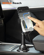 APPS2Car 15W Qi Wireless Car Charger Solid Cup Holder Mount, Adjustable Long Arm & 360° Rotation, Fits 3"–4" Round Cup Holders, Works with Cases ≤ 4 mm (No Metal Attachments)