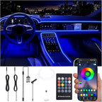 Car Interior Ambient Lighting Kit Multicolor RGB 3m Optic Fiber 64 Colors Sound Active Music Sync Memory Function Wireless RF Remote Controller + Bluetooth APP Control Car Atmosphere Light