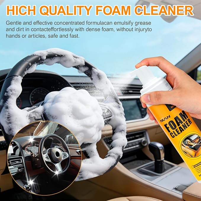 NUAN Foam Cleaner for Car, Lemon Scent Car Interior Cleaner, Safe and Quick Remover Stains Multi-Purpose Foam Spray for Car Steering Wheel, Car Seat, Leather and House, 8.4 FL OZ, 250 ML