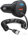 iPhone 17e 17 16 15 Pro Max Car Charger Fast Charging, 3-Port 90W Fast USB C Car Charger Adapter Cigarette Lighter with 4FT Coiled USB C Cable for iPhone 17e/17/17 Pro Max/Air/16/15 Pro/Plus, iPad