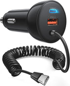 iPhone 17e 17 16 15 Pro Max Car Charger Fast Charging, 3-Port 90W Fast USB C Car Charger Adapter Cigarette Lighter with 4FT Coiled USB C Cable for iPhone 17e/17/17 Pro Max/Air/16/15 Pro/Plus, iPad
