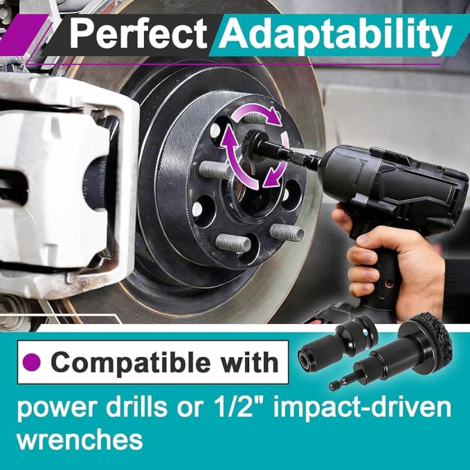 2 Sets Wheel Hub Cleaning Kit Fits Power Drill or 1/2" Impact Driven Wrenches for Car & Truck, Hub Cleaning Tool Quickly Remove Rust from Studs and Brake Discs