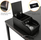Center Console Armrest Organizer with Flat Wireless Charging Phone Pad & Cup Holders, Multifunctional Car Armrest Storage Box for Car, Van, Truck, Floor Cab, Back Bench Seat – Black