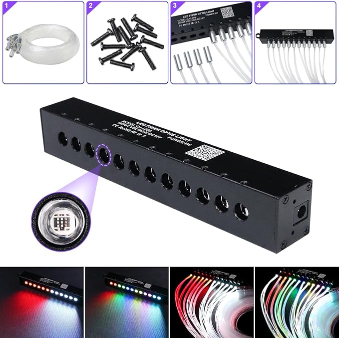AMKI Dual Color 20W Twinkle Starlight Headliner Kit 1300pcs*0.03in 13.1ft Cables+ RGB Meteor Shooting Star Fiber Optic Light Sound Activated APP/Remote Control for Car Roof Home Ceiling