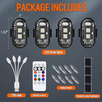 Wireless LED Strobe Lights Remote Control, 8 Colors USB Charing Waterproof Anti-Collision Flashing Emergency Warning Lights for Car Motorcycle Drone Aircraft Bike 4PCS