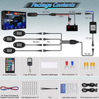 4Pods RGB LED Rock Lights Kit with APP/RF Remote Control, Car Underglow Lights with Brake Music Mode Multicolor Neon Underbody Lights Waterproof 12V for Trucks Pickup Jeep Golf Cart SXS ATV