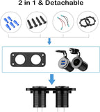 QC 3.0 USB Outlet 12V Boat Marine Waterproof Cigarette Lighter Socket Splitter 12 Volt DC Power Charger Adapter DIY Kit with Blue LED Dual USB Ports for Rocker Switch Panel on Car RV Golf Cart ATV