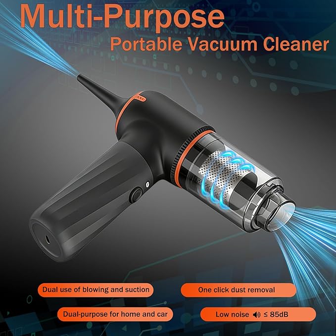 Car Vacuum Cleaner Portable Cordless with 6000PA Suction, Mini Handheld Vacuums Cleaner with Air Duster and Blower, High Power Hand held Cleaners for Car, Home, Office, Pet Hair, Keyboard