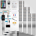 12PCS Motorcycle RGB LED Light Kit with Brake Turn Signal, Underglow Lights with APP/RF Remote,Neon Accent Light MultiColor Dual Zone Waterproof 12V for Sport Bike, Cruiser, Street&Off-Road Motorcycle