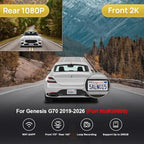 Fitcamx Front 2K+Rear 1080P Dash Cam Adapts for Genesis G70 2019-2026 (Part No Ends with #G9600), OEM Style, Dual HD Video, WiFi & APP, Loop Recording, Gravity Sensor, Easy to Set, 64GB Card