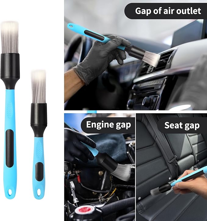 Car Detailing Brush Set, 6 Pack Soft Mixed Hair Auto Detail Brush Kit No Scratch for Automotive Elegant Surface Interior Exterior Dashboard Emblems Panels Engine Bay Wheels Air Vent Seat Leather
