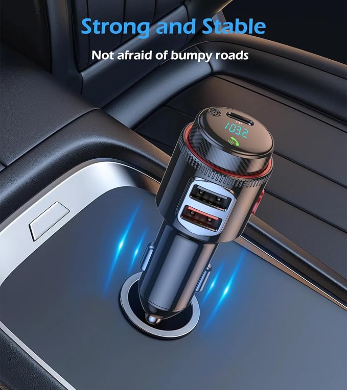 LIHAN Bluetooth 5.4 Car Adapter FM Transmitter, USB-C PD 30W & QC3.0 18W Fast Charging, HiFi Bass EQ, CVC Hands-Free Calls, Siri Google Assistant, Wireless Radio Adapter for 12V/24V Cars/Trucks/Vans