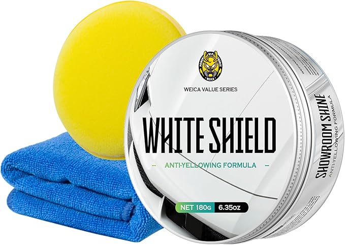 White Car Wax - Anti-Yellowing + UV Defense | Clear Coat Protection | 180g with Sponge& Microfiber Towel
