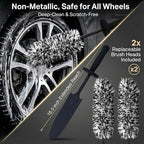 9PCS Professional Wheel Detailing Kit - Microfiber Flat Rim Brush w/Removable Cover, Boar Hair Detail Brush, Cleaning Pads, Towel & Storage Bag | Scratch-Free for All Vehicles