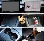 TOPABYTE 3PCS Center Console Accessories for Tesla New Model Y Juniper 2026 2025 Model 3 Highland 2024 Cup Holder Insert, Screen Edge Protector Frame, Wireless Charger Mat Silicone, Black