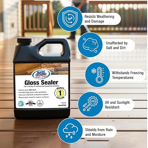 Rain Guard Water Sealers SP-1102 Gloss Sealer Concentrate Makes 1 Gallon- Gloss Water Repellent for Wood, Concrete, Brick, Stone, and Masonry - Water-Based Acrylic Sealer