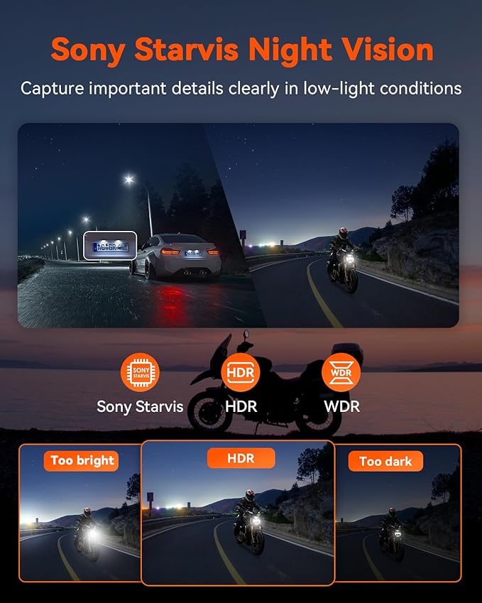 Vantrue F1 Motorcycle 4K Dash Cam Front and Rear, 4K + 1080P Motorcycle Camera, Full Body IP67 Waterproof, GPS Wi-Fi, 160° Wide Angle, Wired Remote, Night Vision, G-Sensor (Renewed)