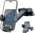 SONRU Car Phone Holder Wireless Charger, Qi 15W Wireless Car Charger Fast Charging Auto Clamping Car Charger Mount Suction Holder Dashboard Air Vent for iPhone 16/15/14/13/12/11, Samsung S25/24