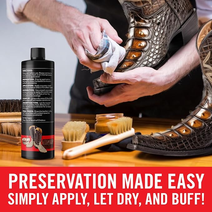 Exotic Leather Conditioner for Boots — 3-in-1 Cleaner, Conditioner & Protectant for Ostrich, Python, Lizard, Caiman & Snakeskin, Leather Boot Care Kit for Cowboy Boots, 8 fl oz Spray, Made in USA