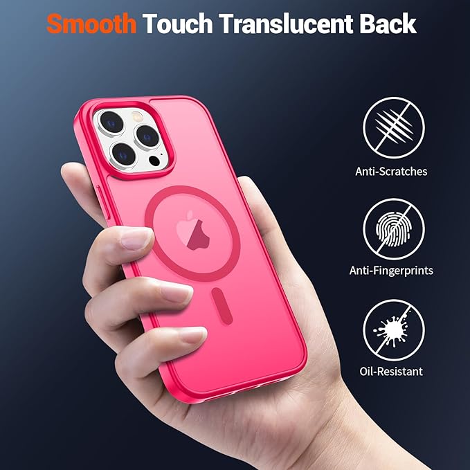SUPFINE Magnetic for iPhone 13 Pro Case (Compatible with MagSafe) (Military Grade Drop Protection) Slim Translucent Matte Shockproof with Anti-Fingerprint Phone Case,Hot Pink