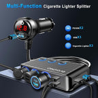 EUGIZMO Cigarette Lighter Adapter, 222W 3 Socket Car Cigarette Lighter Plug USB Charger Multi Port 12V Car Plug Outlet Splitter with LED Voltage Display Independent Switches