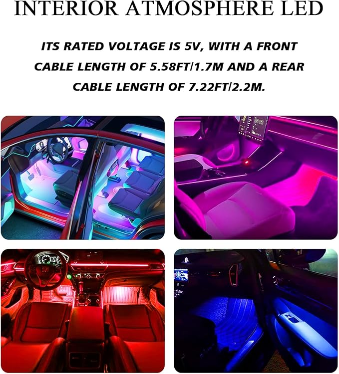 Car Interior Pedal LED Lights, Automotive Underglow Ambient RGB Door Lighting Kit with USB Port, 4 in 1 Decoration Neon Lights for Car, Home, Garden, Party (Blue)