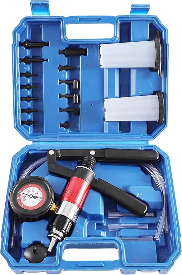 23PCS Handheld Vacuum Pump Tester Brake Bleeder Kit Brake System Bleeding Tools with Adapters and 2 Reservoir Bottles Automotive Brake for Car Truck Motorcycle（Blue）
