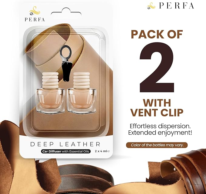 Leather Musk Car Air Freshener | Hanging Car Freshener with Vent Clip | New Car Fragrance, Slow-Release Aroma Technology, Adjustable Scent Intensity | Premium Interior Accessories by Perfa